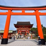 Giant torii gate in front of Romon Gate, Fushimi Inari, Kyoto