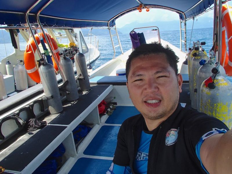 Selfie on dive boat, Tioman