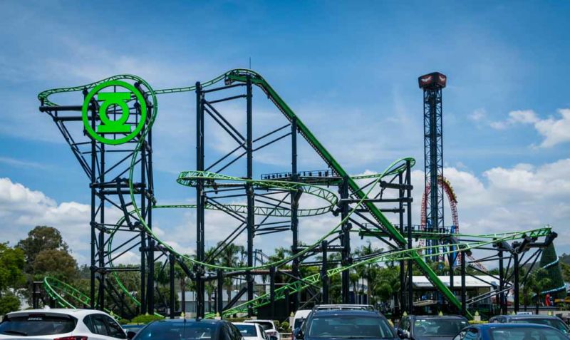 Green Lantern ride, with the steepest inverted drop in the Southern Hemisphere. Green Lantern ride, with the steepest inverted drop in the Southern Hemisphere. (Top places to visit in Gold Coast)