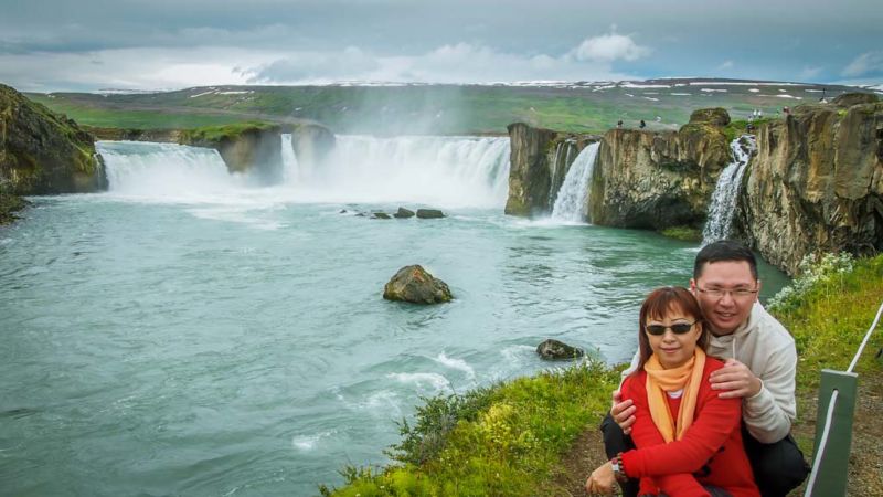 Godafoss. Impressive waterfall that is visible from the Ring Road. Attractions in Northeast Iceland