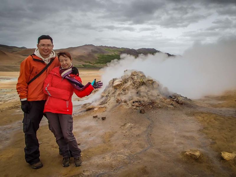 Steaming fumarole at Hverarondor Hverir (Attractions in Northeast Iceland)