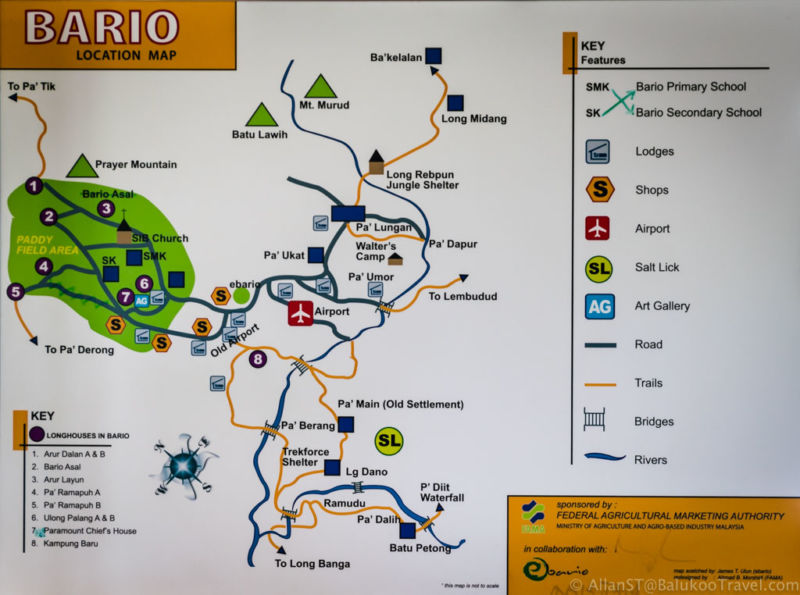 Map of Bario (Sarawak, Malaysian Borneo)(Things to do in Bario)