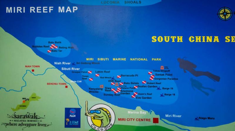 Map of dive sites off the coast of Miri Map of dive sites off the coast of Miri (Scuba Diving in Miri)