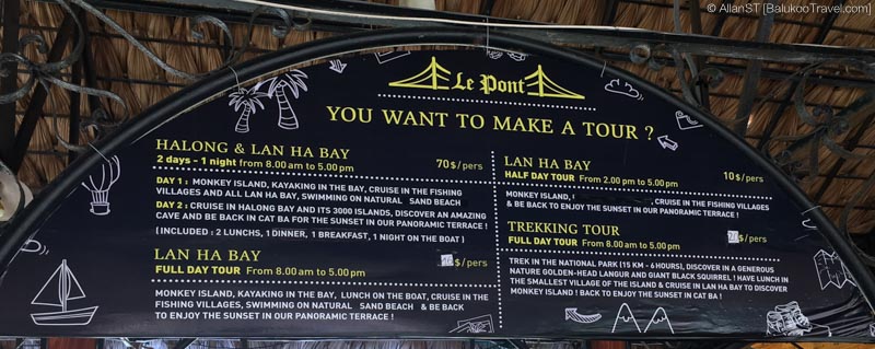 Typical tours available from Cat Ba Island (Cat Ba Island and Ha Long Bay Travel Guide)