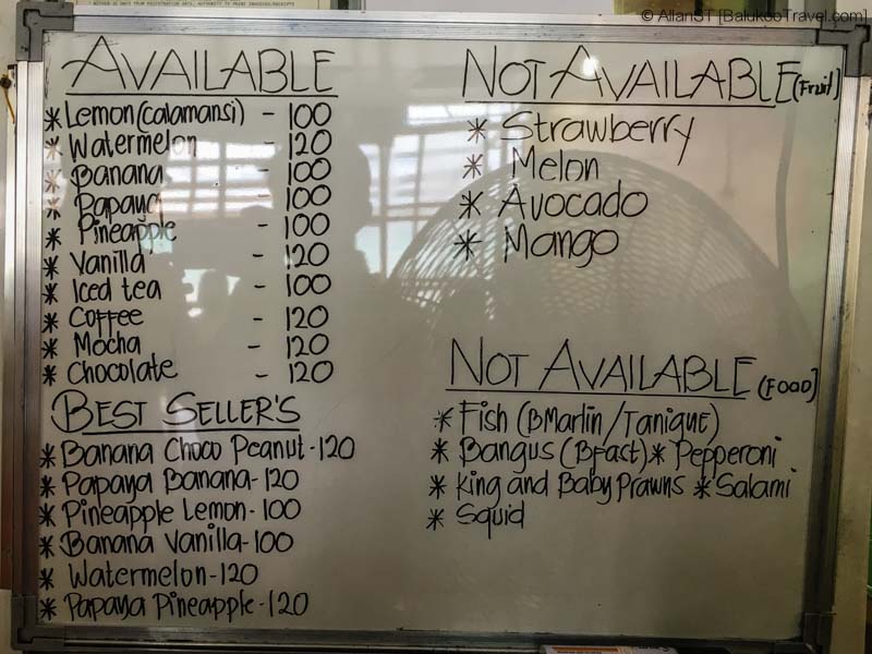 Prices at Jonah's Fruitshake, Station 1, White Beach, Boracay (Philippines) @Sep2017 Prices at Jonah's Fruitshake, Station 1, White Beach, Boracay (Philippines) @Sep2017