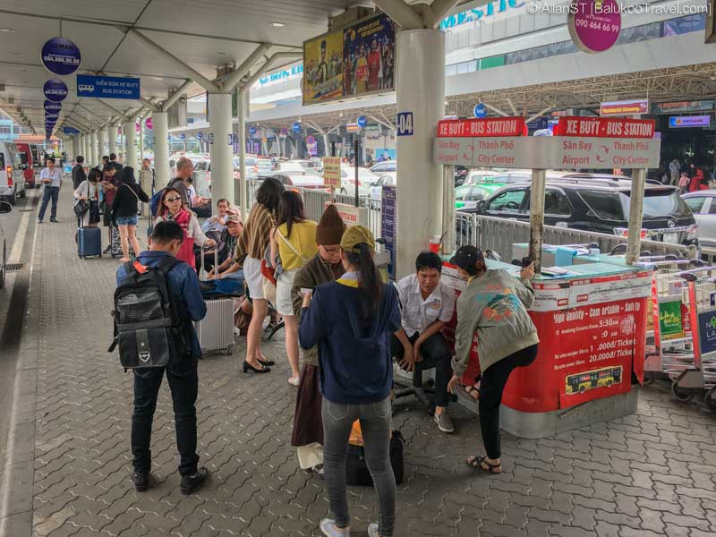 Airport bus ticket booth at Tan Son Nhat International Airport, domestic terminal, column B-04. For service No.49 and No.109.