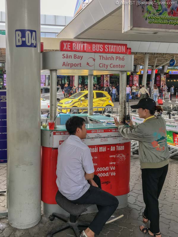 Airport bus ticket booth at Tan Son Nhat International Airport, domestic terminal, column B-04. For service No.49 and No.109.
