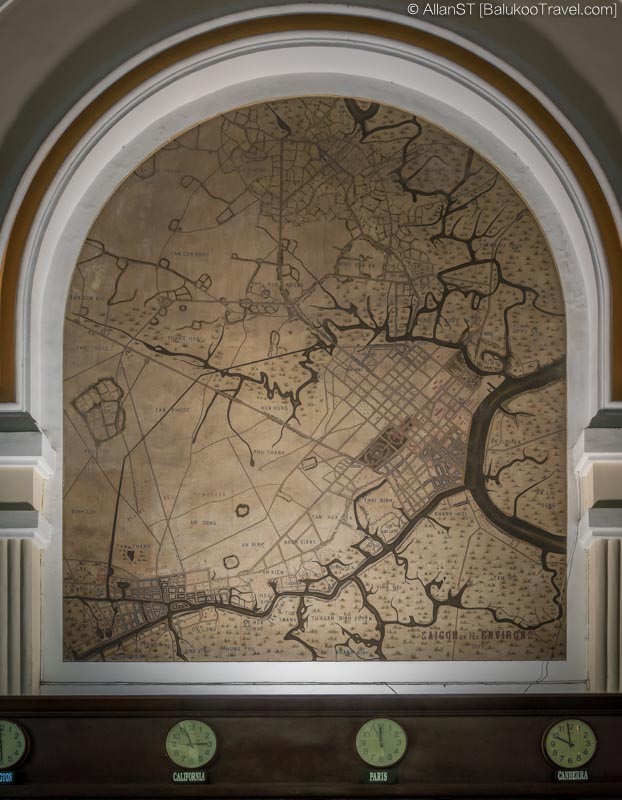 Painted map in Saigon Central Post Office, showing Saigon and its surroundings (dated 1892)