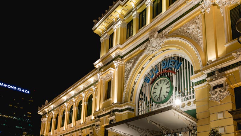 Saigon Central Post Office. The post office’s facade is tastefully lit up during evenings.