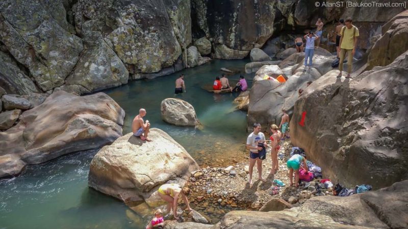 Rock pool at Ba Ho Waterfall #1 (Nha Trang, Vietnam). Notice the red "1" painted on the rock face.