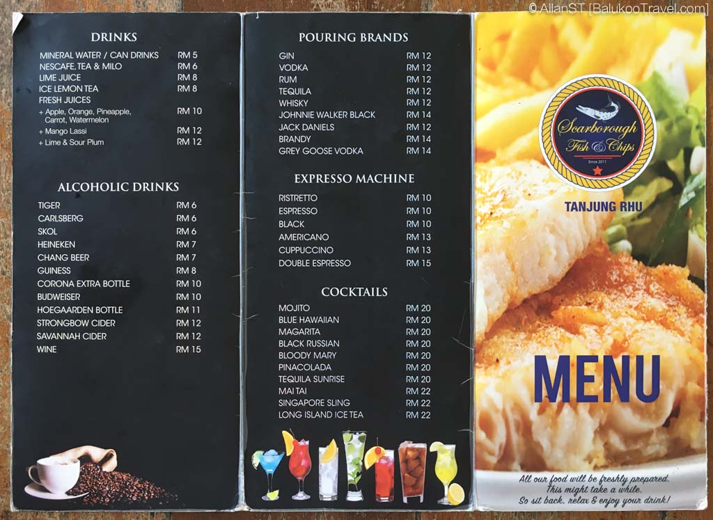 Menu of Scarborough Fish and Chips, Langkawi