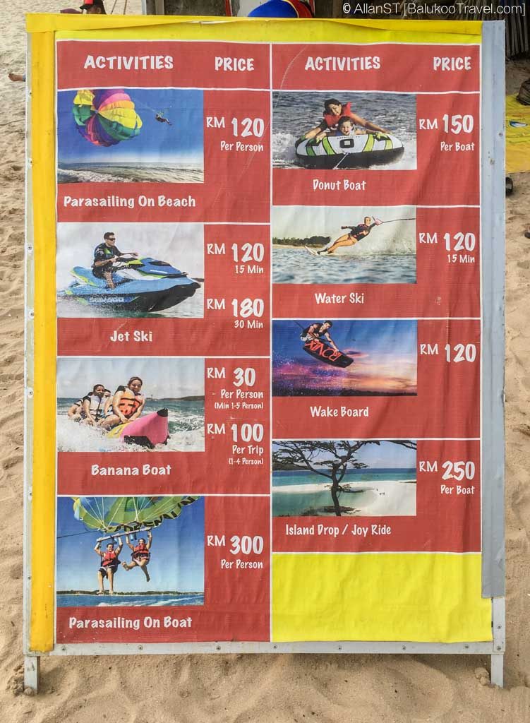 Average rates of water activities on Tengah Beach, Langkawi