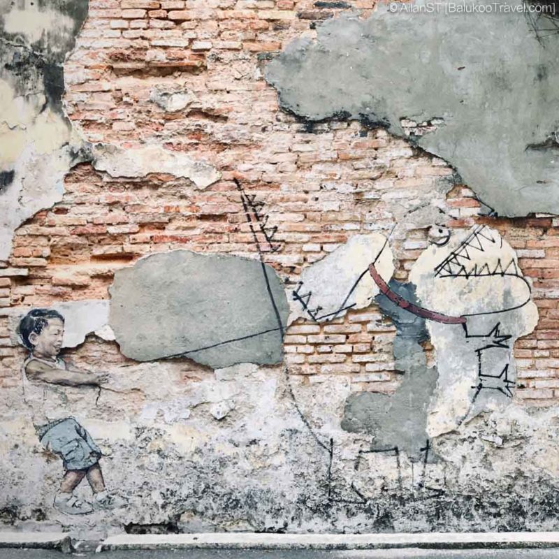 Little Boy with Pet Dinosaur, Penang Street Art (George Town, Penang, Malaysia)