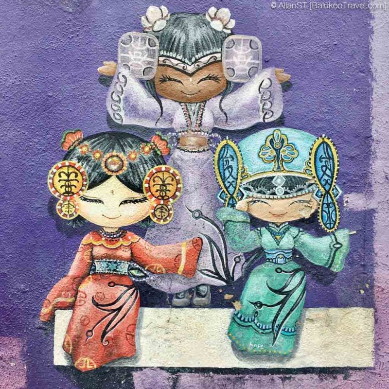 Wo Ai Nee Chinese Malay Indian (Cultural Girls), Penang Street Art Map (George Town, Penang, Malaysia)