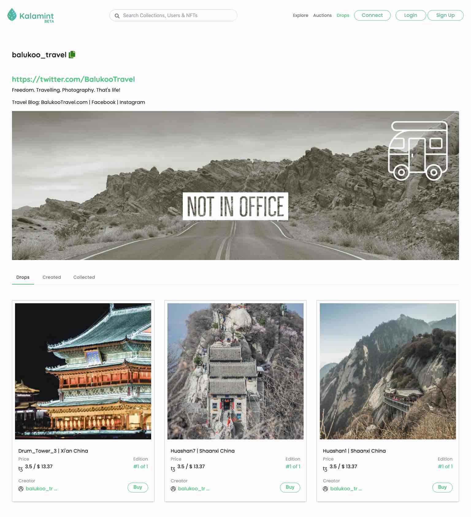 Our profile on Tezos-based marketplace Kalamint.com