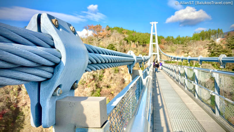 390m long and 173m above the valley, it is the highest pedestrian suspension bridge in Japan (Kokonoe Yume Otsuribashi 九重“夢”大吊橋)